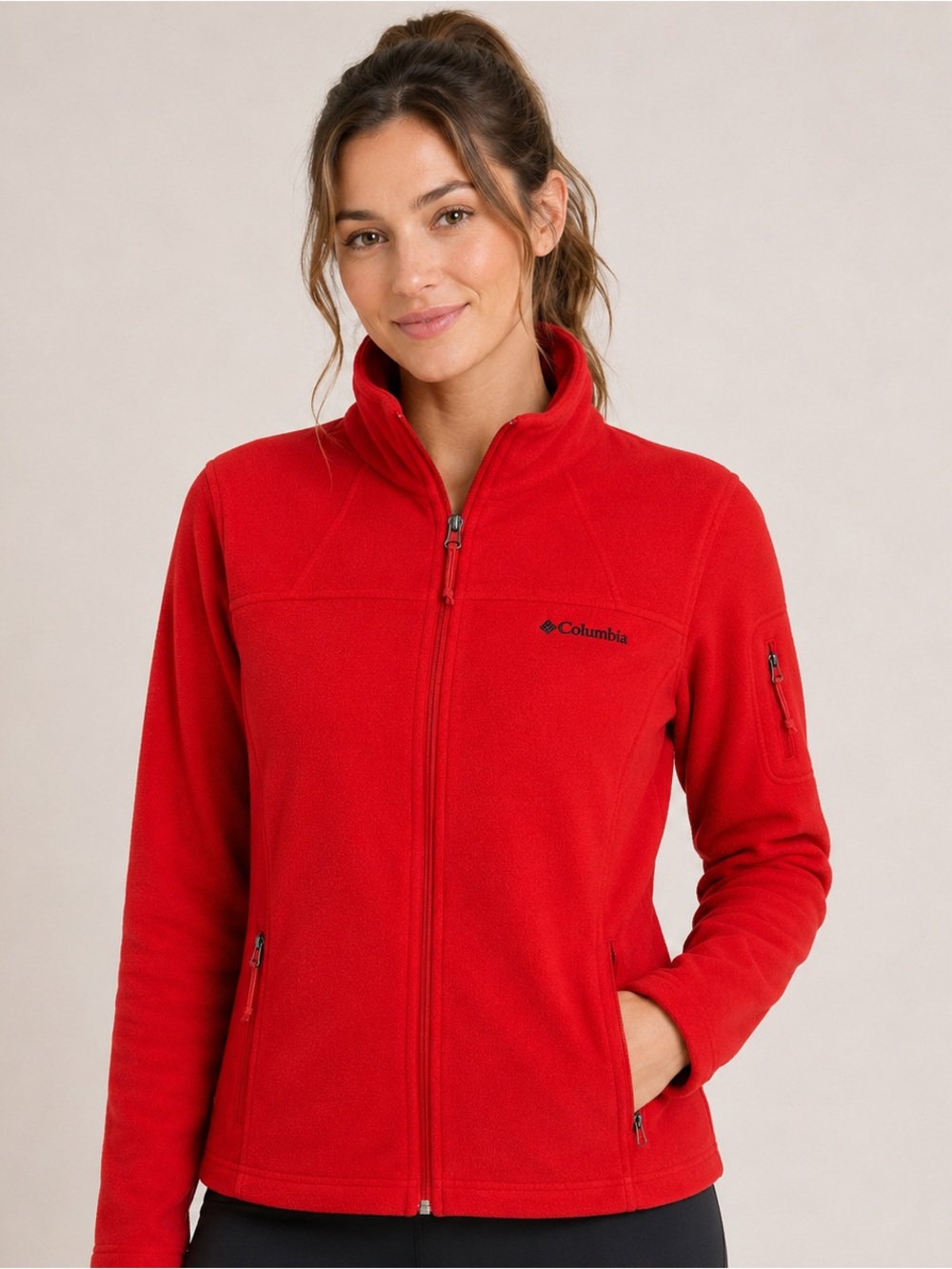 Columbia Full Zip Fleece Jacket Red Orange - Zip Pocket - Outdoor Layer - Size L